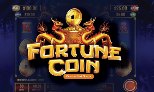 Fortune Coin casino slot game featuring golden dragons and traditional Asian symbols