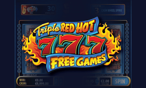 Triple Red Hot 777 Free Games slot interface with fiery design and classic lucky sevens