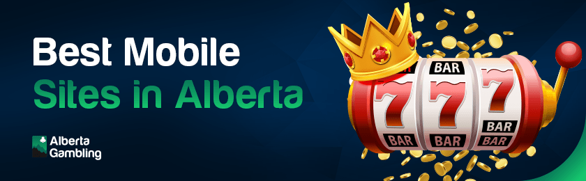 A crowned slot machine with a lot of gold coins for the best mobile slots in Alberta