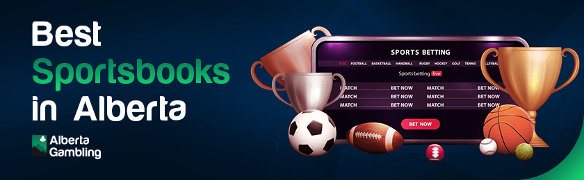 Different types of sports balls, trophies with a sports betting site opened on a mobile phone