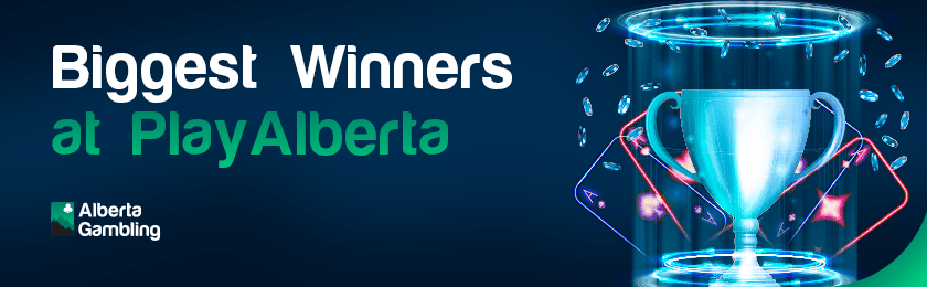 A shiny winner trophy with transparent casino cards and chips for the biggest winners at Play Alberta