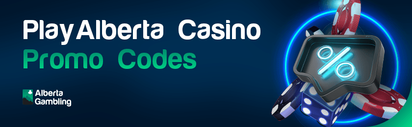 A discount logo with some casino chips and dice for Play Alberta casino promo codes
