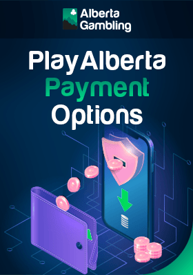 Some coins are being transferred from a mobile phone to a wallet for different Play Alberta payment options