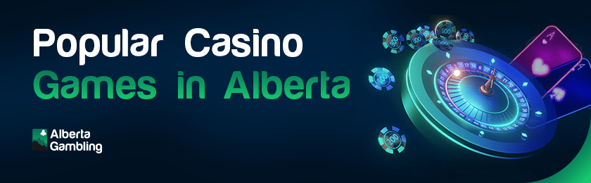 A big roulette machine, transparent cards and casino chips for popular casino games in Alberta