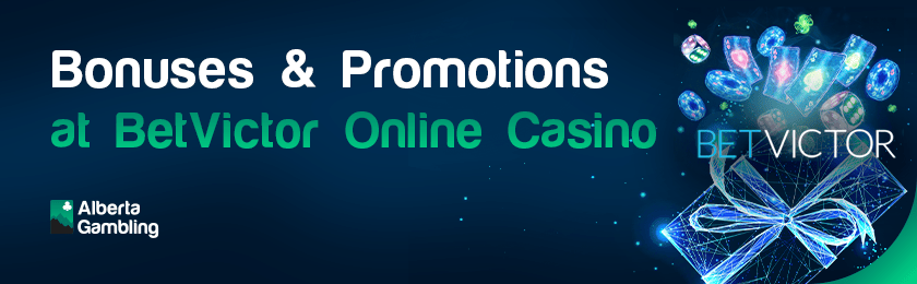 Different gaming items with a casino logo for BetVictor Casino bonuses and promotions