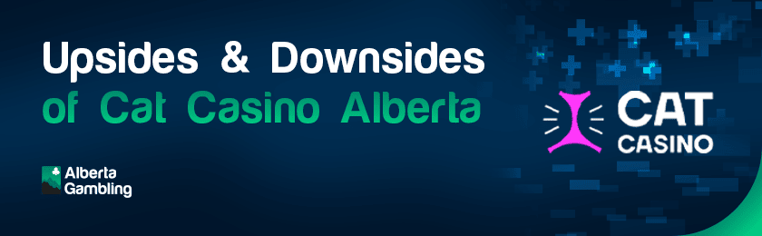 A banner for the upsides and downsides of Cat casino Alberta with their logo