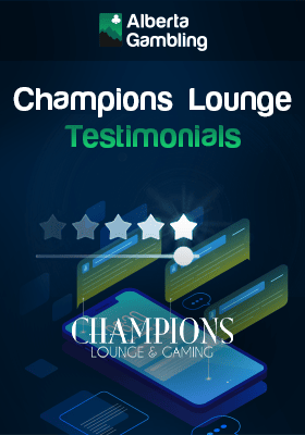 A mobile phone with some review icons for Champions Lounge testimonials