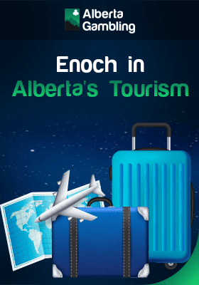 Travel luggage and map for the impact of Enoch in Alberta's tourism