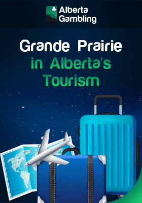 Travel luggage and map for the impact of Grande Prairie in Alberta's tourism