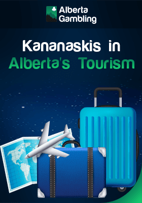 Travel luggage and map for the impact of Kananaskis in Alberta's tourism