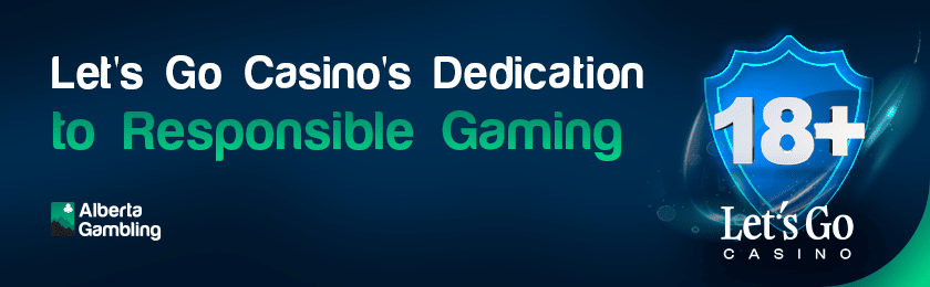 A shield with an 18+ logo for Let'sGo casinos' responsible gaming