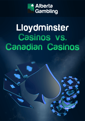 A big spade, some playing cards and chips for comparison of Lloydminster casinos vs. Canadian casinos