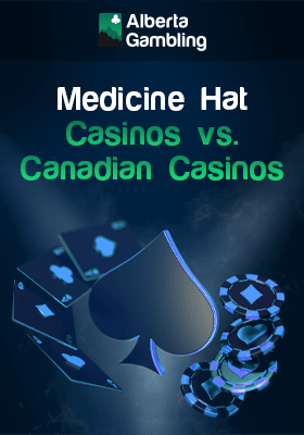 A big spade, some playing cards and chips for comparison of Medicine Hat Casinos vs. Canadian Casinos