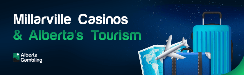 Travel luggage and map for the impact of Millarville Casinos in Alberta's tourism