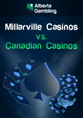A big spade, some playing cards and chips for comparison of Millarville casinos vs. Canadian casinos
