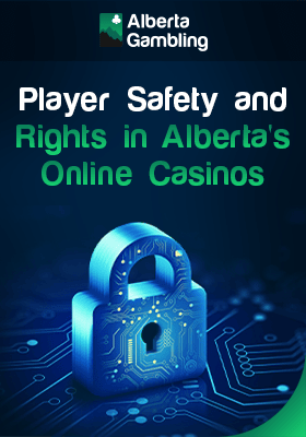 Padlock decorated with digital terminals for player safety and rights in Alberta's online casino