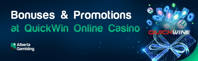 Different gaming items with a casino logo for QuickWin Casino bonuses and promotions