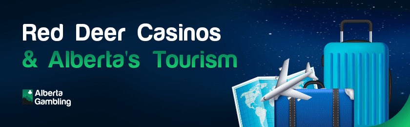 Travel luggage and map for the impact of Red Deer Casinos in Alberta's tourism