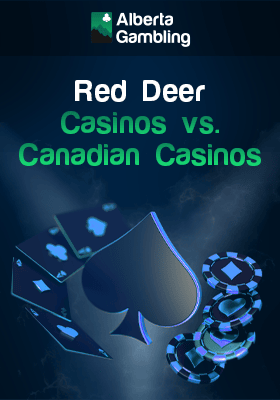 A big spade, some playing cards and chips for comparison of Red Deer casinos vs. Canadian casinos