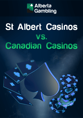A big spade, some playing cards and chips for comparison of St Albert casinos vs. Canadian casinos