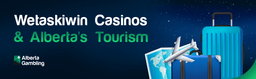 Travel luggage and map for the impact of Wetaskiwin Casinos in Alberta's tourism