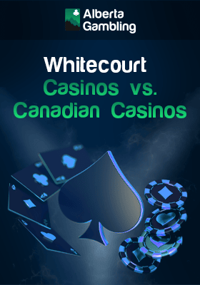 A big spade, some playing cards and chips for comparison of Whitecourt casinos vs. Canadian casinos