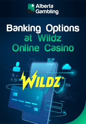 A credit card on a mobile phone with QR code and lock for banking options at Wildz online Casino